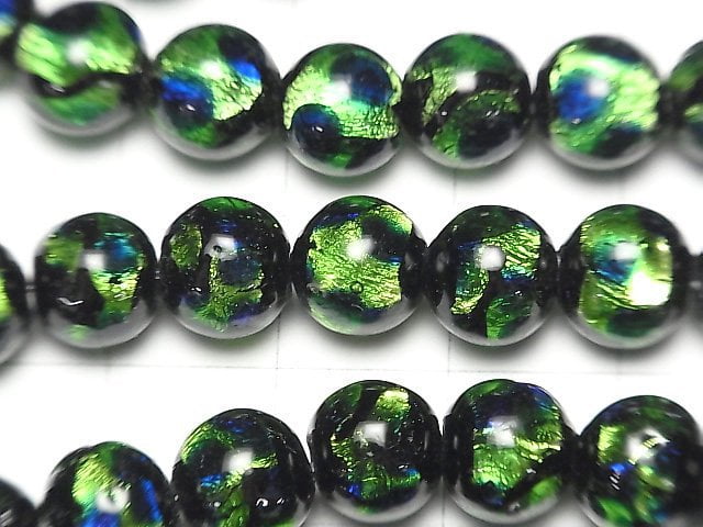 Lampwork Beads Round 8mm [Green x Blue] 1/4 or 1strand beads (aprx.15inch/36cm)