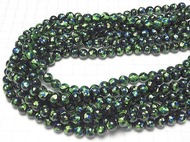 Lampwork Beads Round 8mm [Green x Blue] 1/4 or 1strand beads (aprx.15inch/36cm)