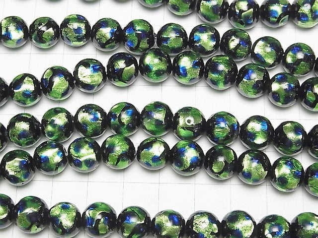 [Video] Lampwork Beads Round 10mm [Green x Blue] 1/4 or 1strand beads (aprx.15inch/36cm)