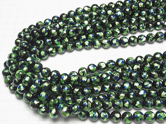 [Video] Lampwork Beads Round 10mm [Green x Blue] 1/4 or 1strand beads (aprx.15inch/36cm)