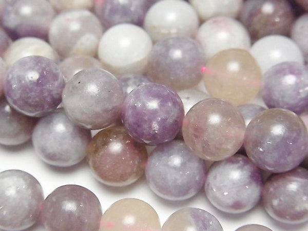 [Video] Lepidolite with Pink Tourmaline Round 10mm half or 1strand beads (aprx.15inch/37cm)
