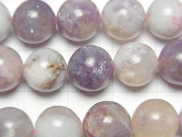 [Video] Lepidolite with Pink Tourmaline Round 10mm half or 1strand beads (aprx.15inch/37cm)
