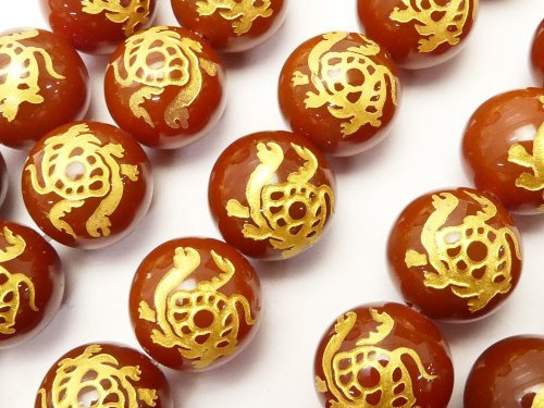 Golden! [Turtle, Four Divine Beasts] Carved! Red Agate Round 10mm-14mm half or 1strand
