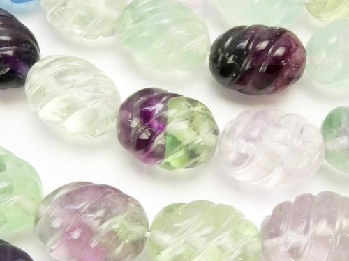 Multicolor Fluorite AAA - engraved Rice 16 x 12 x 12 mm half or 1 strand (aprx.15 inch / 38 cm)