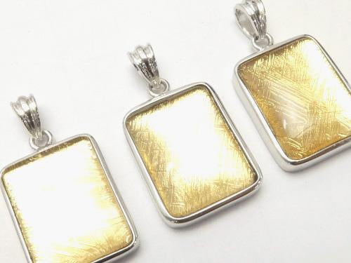 Meteorite rectangle Pendant 18 x 13 x 6 mm gold color Silver 925