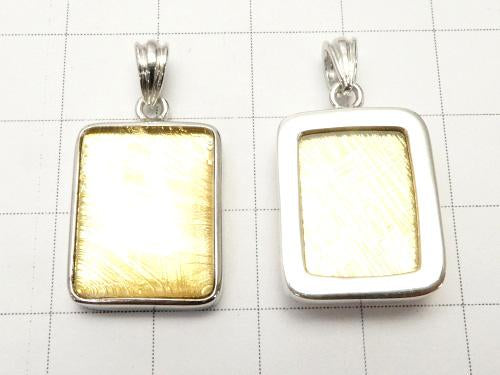 Meteorite rectangle Pendant 18 x 13 x 6 mm gold color Silver 925