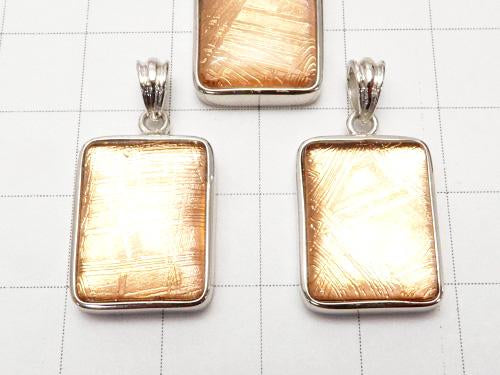 Meteorite rectangle Pendant 18 x 13 x 6 mm pink gold Silver 925