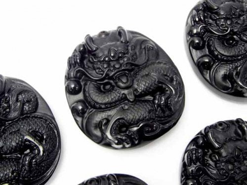 [Video] Dragon's Carved! Black Obsidian AAA Plate 1pc