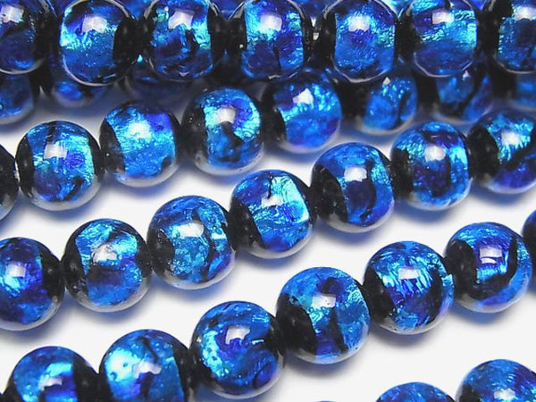 [Video] Lampwork Beads Round 8mm [Blue x Light Blue] 1/4 or 1strand beads (aprx.15inch/36cm)