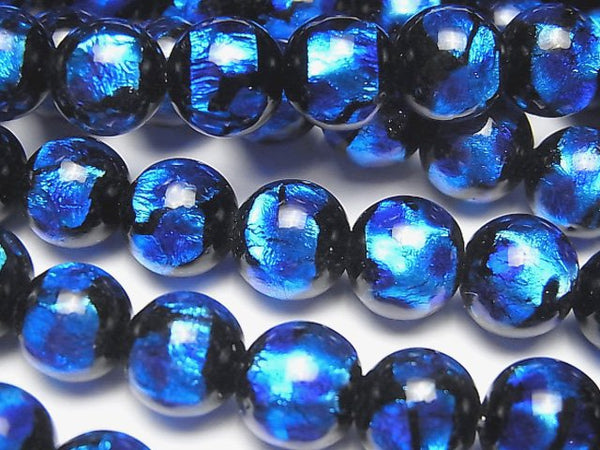 [Video] Lampwork Beads Round 10mm [Blue x Light Blue] 1/4 or 1strand beads (aprx.15inch/36cm)