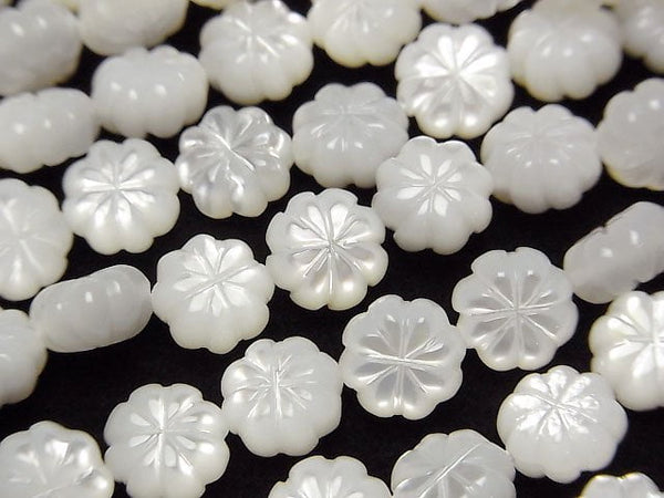 High Quality White Shell (Silver-lip Oyster)AAA Flower (Both Side Finish)8x8x4.5mm 1/4 or 1strand beads (aprx.15inch/37cm)