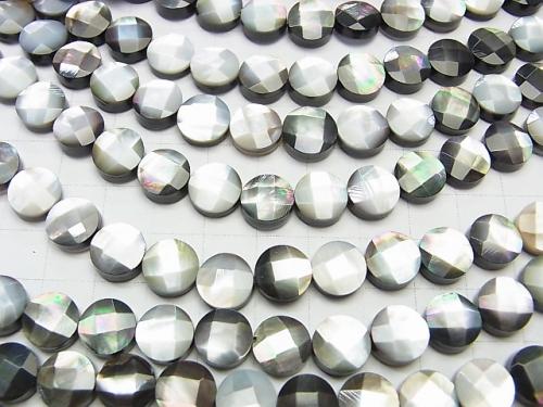 Black Shell (Black-lip Oyster) AAA Faceted Coin 10 x 10 x 5 mm half or 1 strand(aprx.15inch/37cm)