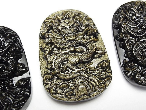 [Video] Dragon Carved! Golden Obsidian AAA Plate 1pc