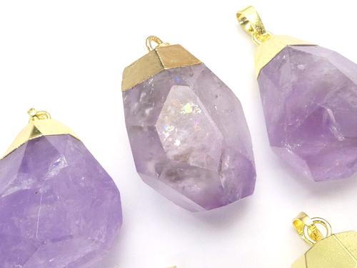1pc $7.79! Rose Amethyst AA ++ Faceted Nugget (Rainbow) Pendant gold color 1pc