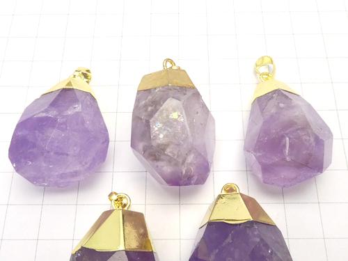 1pc $7.79! Rose Amethyst AA ++ Faceted Nugget (Rainbow) Pendant gold color 1pc