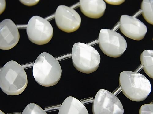 High quality White Shell (Silver-lip Oyster) AAA Faceted Pear Shape 10 x 8 x 4 mm half or 1 strand (apr x 15 inch / 38 cm)