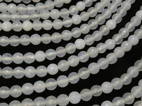 1strand $6.79! White Chalcedony 128Faceted Round 6mm 1strand (aprx.15inch / 38cm)