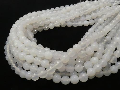 1strand $7.79! White Chalcedony 128 Faceted Round 8 mm 1strand (aprx.15 inch / 38 cm)