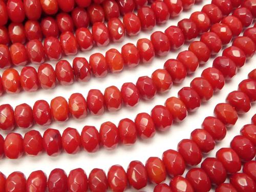 1strand $8.79!Red  Coral (Dyed) Faceted Button Roundel 5 x 5 x 3 mm 1strand (aprx.15 inch / 38 cm)