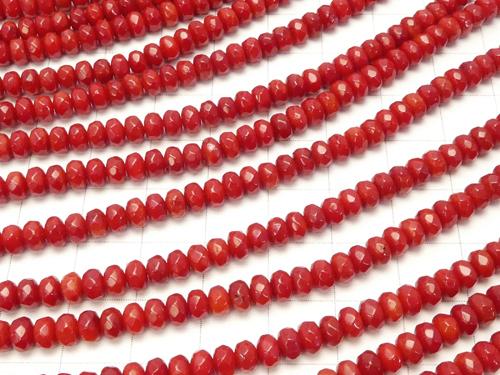 1strand $8.79!Red  Coral (Dyed) Faceted Button Roundel 5 x 5 x 3 mm 1strand (aprx.15 inch / 38 cm)