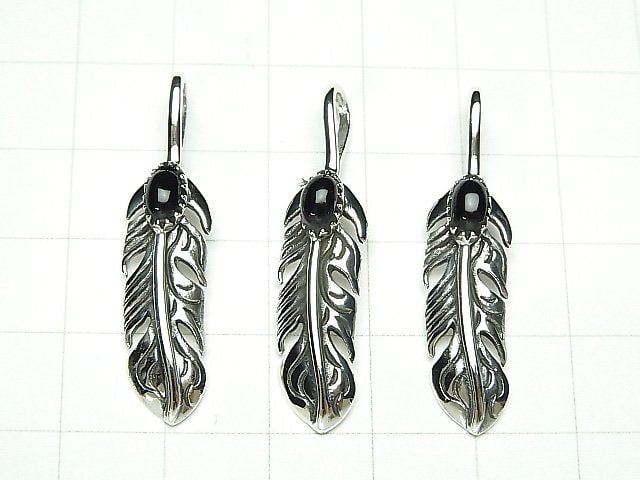 Silver925 Feather Pendant with Onyx 36x8x5mm 1pc