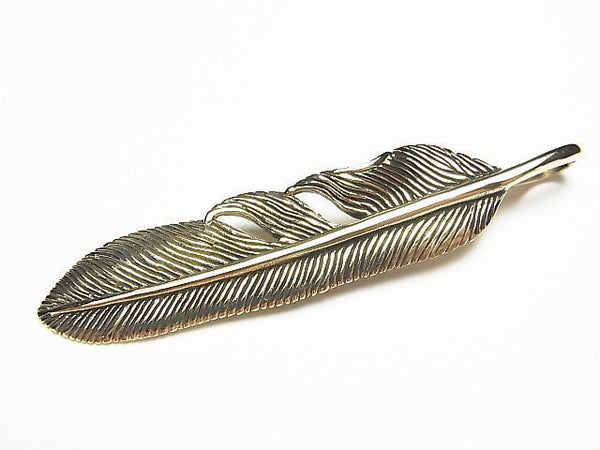 Brass Feather Pendant 60x12x2.5mm 1pc