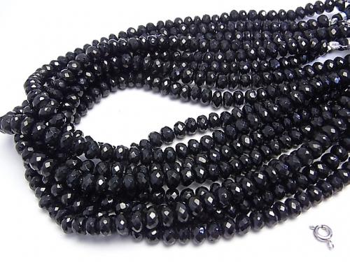 High Quality Black Spinel AAA - AAA - Faceted Button Roundel half or 1strand (aprx. 13 inch / 32 cm)