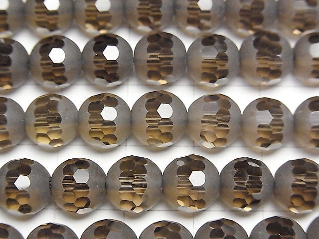 [Video] Partially Faceted Frost Smoky Quartz AAA Round 8mm half or 1strand beads (aprx.15inch / 38cm)