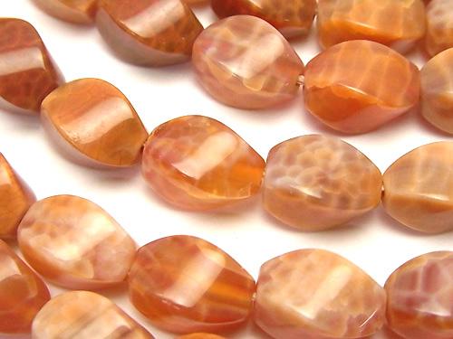 Fire Agate Rice 4 Faceted Faceted Twist 12 x 8 x 8 mm half or 1 strand (aprx. 15 inch / 37 cm)