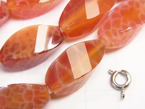 Fire Agate Rice 4 Faceted Twist x Multiple Facets 20 x 9 x 9 mm half or 1 strand (aprx. 14 inch / 35 cm)