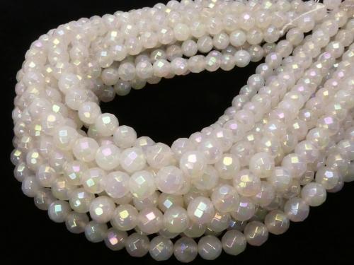 1strand $8.79! Flash, White Chalcedony 64Faceted Round 8mm 1strand (aprx.15inch / 38cm)