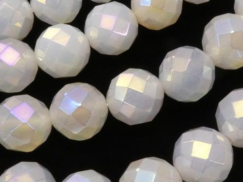 Flash, White Chalcedony 64 Faceted Round 12 mm half or 1 strand (aprx. 14 inch / 35 cm)