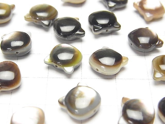 Black Shell (Black-lip Oyster) AAA Cat Motif 10x9mm [Drilled Hole] 1pc