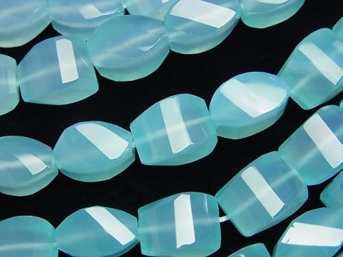 Sea Blue Chalcedony AAA 4 Faceted Multiple Twist Facets 14 x 10 x 8 mm 1/4 or 1strand (aprx.15 inch / 38 cm)