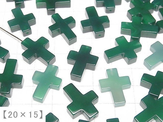 Green Onyx Cross [20x15][25x18](Half Drilled Hole) 1pc
