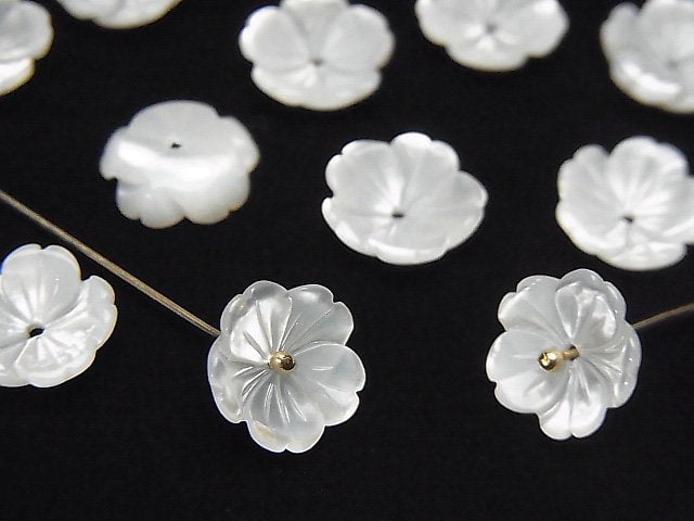 [Video] High Quality White Shell (Silver-lip Oyster) AAA 3D Flower [6mm] [8mm] [10mm] Center Hole 4pcs