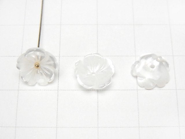 [Video] High Quality White Shell (Silver-lip Oyster) AAA 3D Flower [6mm] [8mm] [10mm] Center Hole 4pcs