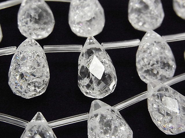 [Video]Cracked Crystal Drop Faceted Briolette 14x10x10mm 1/4 or 1strand beads (aprx.13inch/33cm)