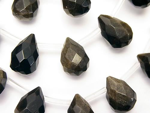 Golden Sheen Obsidian Drop Faceted Briolette 14 x 10 x 10 mm half or 1 strand
