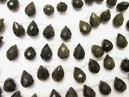 Golden Sheen Obsidian Drop Faceted Briolette 18 x 13 x 13 half or 1 strand