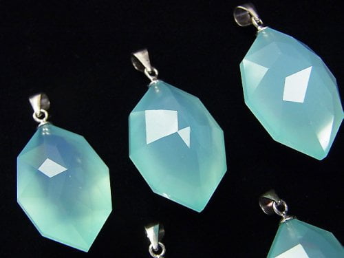 [Video] Sea Blue Chalcedony AAA Multiple Facets Faceted Pendant [S][M] Silver925