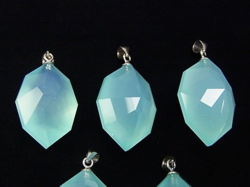 [Video] Sea Blue Chalcedony AAA Multiple Facets Faceted Pendant [S][M] Silver925