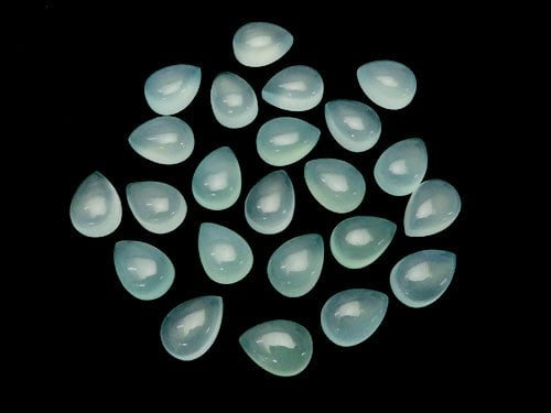 [Video] High Quality Sea Blue Chalcedony AAA Pear shape Cabochon 14x10mm 4pcs