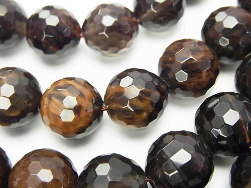 Brown x Black color Obsidian AAA 128 Faceted Round 12 mm half or 1 strand (aprx.15 inch / 38 cm)