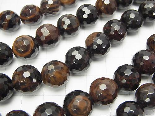 Brown x Black color Obsidian AAA 128 Faceted Round 12 mm half or 1 strand (aprx.15 inch / 38 cm)
