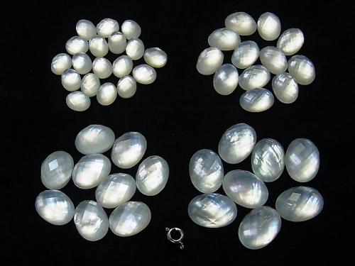 High quality White Shell x Crystal AAA Oval Faceted Cabochon 10 x 8, 14 x 10, 16 x 12, 18 x 13
