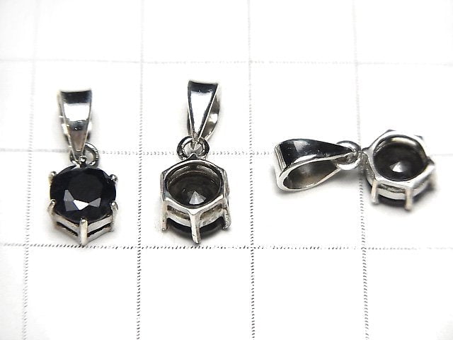 High Quality Black Sapphire AAA Round Faceted Pendant 7x6x4mm Silver925