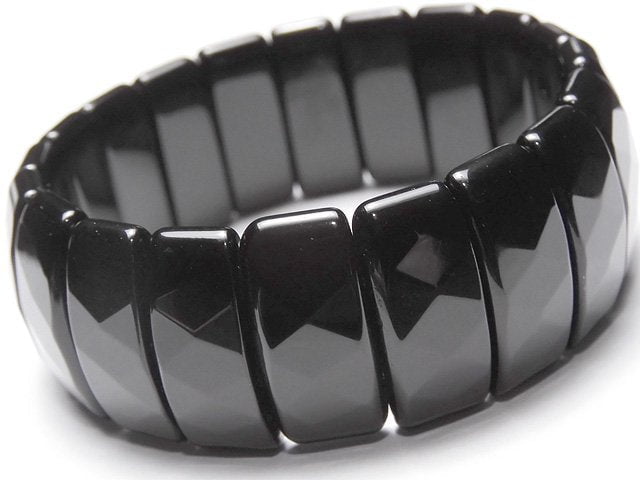 [Video] Onyx AAA Two Hole Faceted Rectangle 25x10mm Bracelet