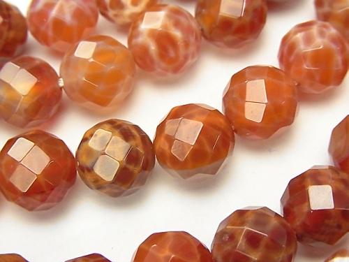 Fire Agate 64 Faceted Round 10 mm half or 1 strand (aprx. 15 inch / 38 cm)