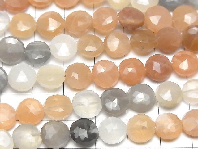 [Video]High Quality Multi Moonstone AA++ Faceted Coin 1strand beads (aprx.7inch/18cm)